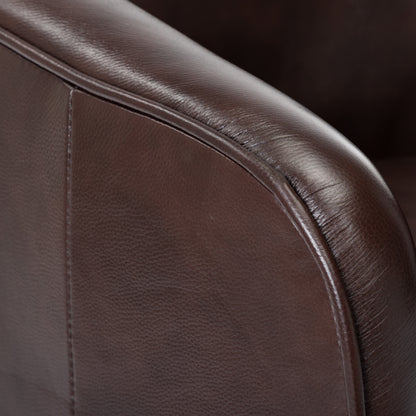 Turner Brown Top Grain Leather Swivel Barrel Accent Chair