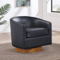 Irving Faux Leather Wood Base Barrel Swivel Chair