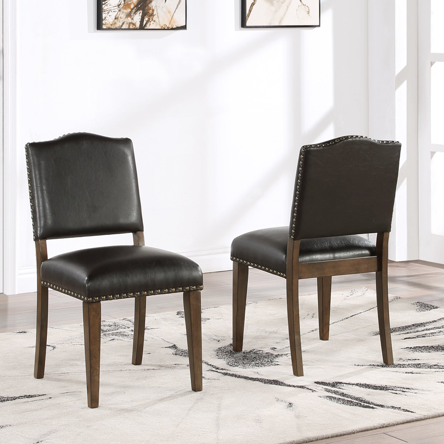 Denver Brown Faux Leather Dining Chair with Nail Heads - Set of 2