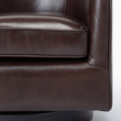 Turner Brown Top Grain Leather Swivel Barrel Accent Chair