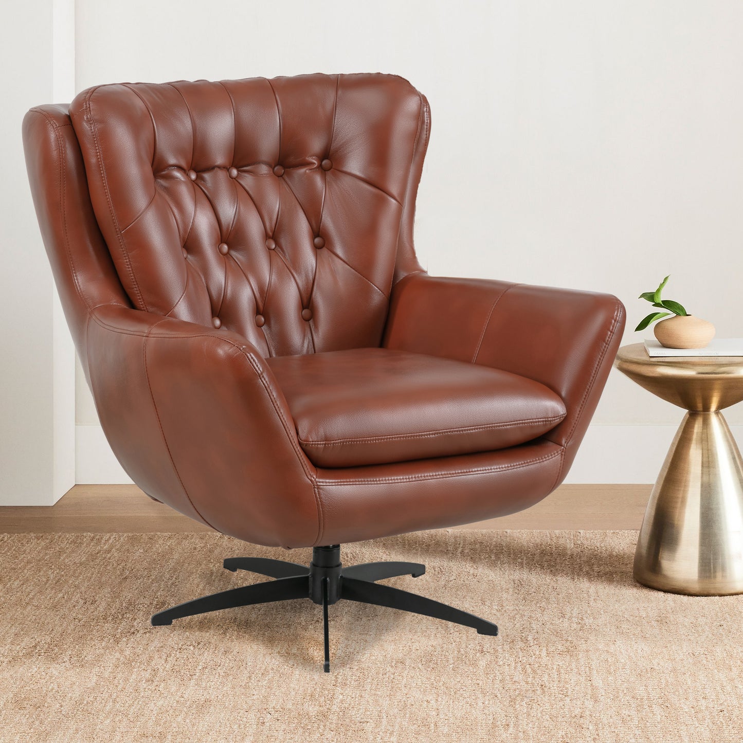 Clayton Tufted Faux Leather Swivel Accent Chair