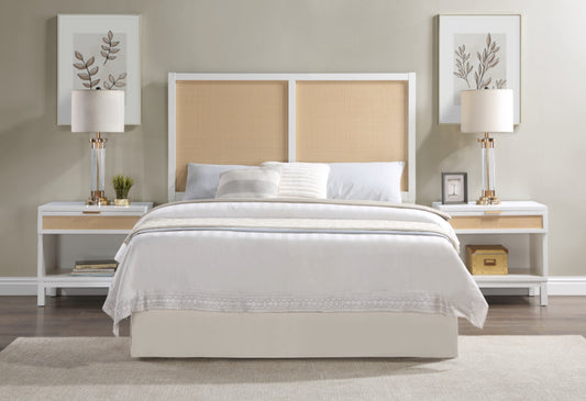 Bayport White Wood and Cane Accent Headboard