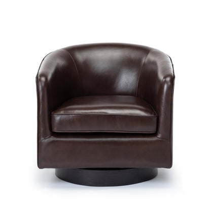 Turner Brown Top Grain Leather Swivel Barrel Accent Chair