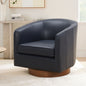 Taos Top Grain Leather Wood Base Swivel Barrel Accent Chair