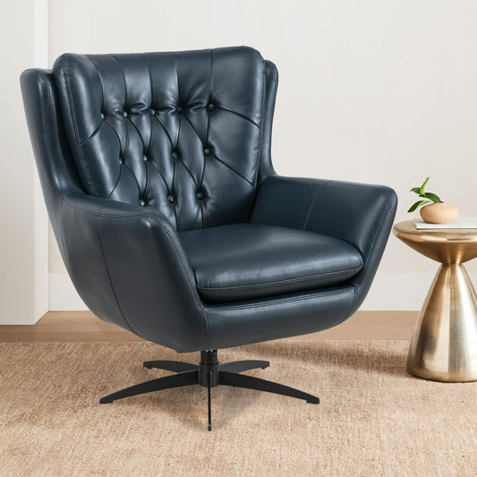 Clayton Tufted Faux Leather Swivel Accent Chair