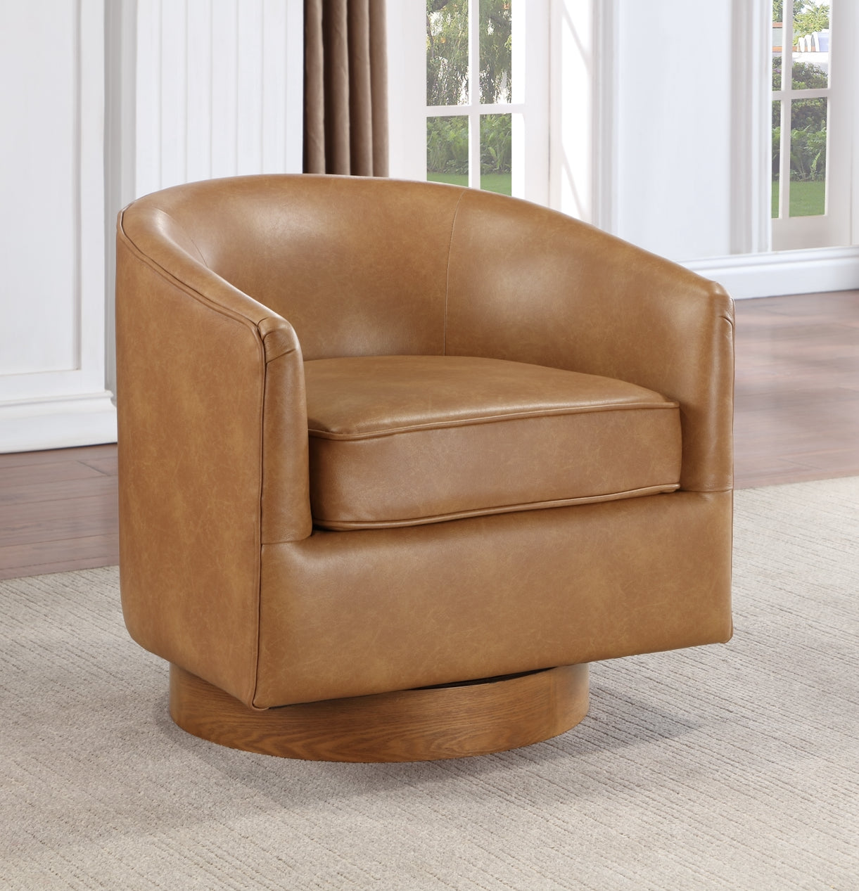 Irving Faux Leather Wood Base Barrel Swivel Chair