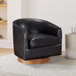 Irving Faux Leather Wood Base Barrel Swivel Chair