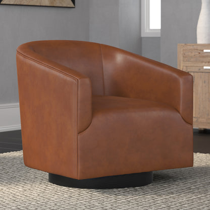 Gaven Wood Base Faux Leather Swivel Accent Chair