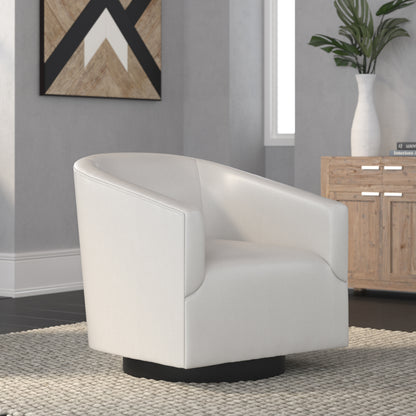 Gaven Wood Base Faux Leather Swivel Accent Chair