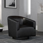 Gaven Wood Base Faux Leather Swivel Accent Chair