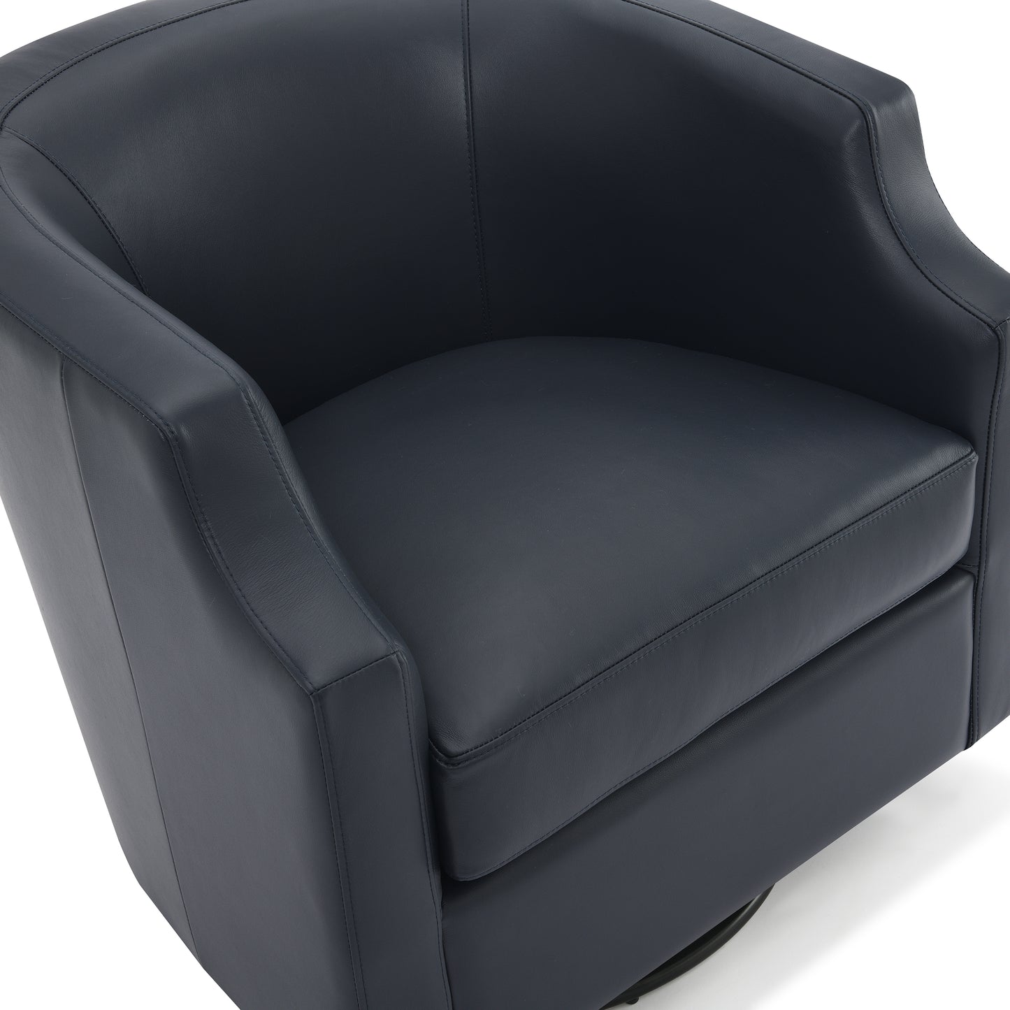 Easton Midnight Blue Top Grain Leather Swivel Glider Barrel Chair