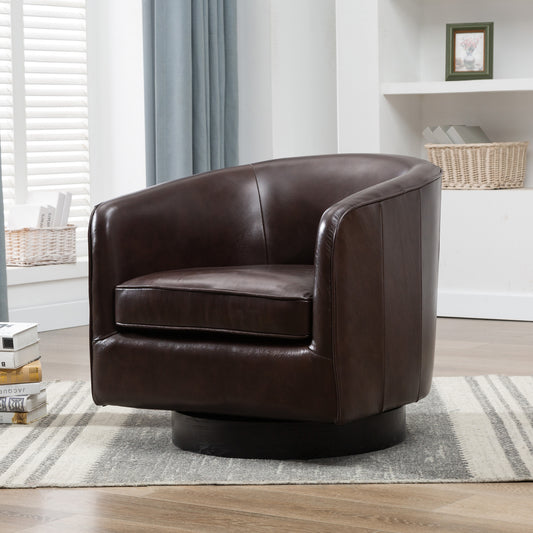 Turner Brown Top Grain Leather Swivel Barrel Accent Chair